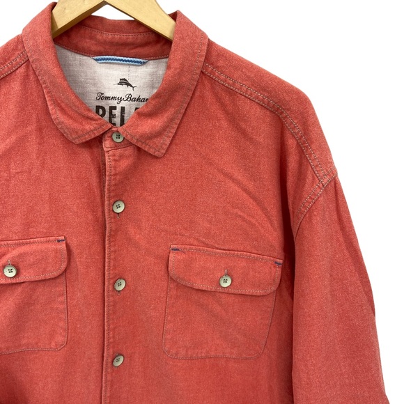 TOMMY BAHAMA Relax Shirt Button Long Sleeve Cotton Orange - Picture 2 of 6